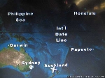 Após 13h10 de vôo, pousamos em Auckland na Nova Zelândia e decolamos rumo a Sydney na Austrália.