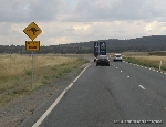 Típica placa em estradas australianas, é comum vermos kangurus atravessando e koalas no topo das árvores.